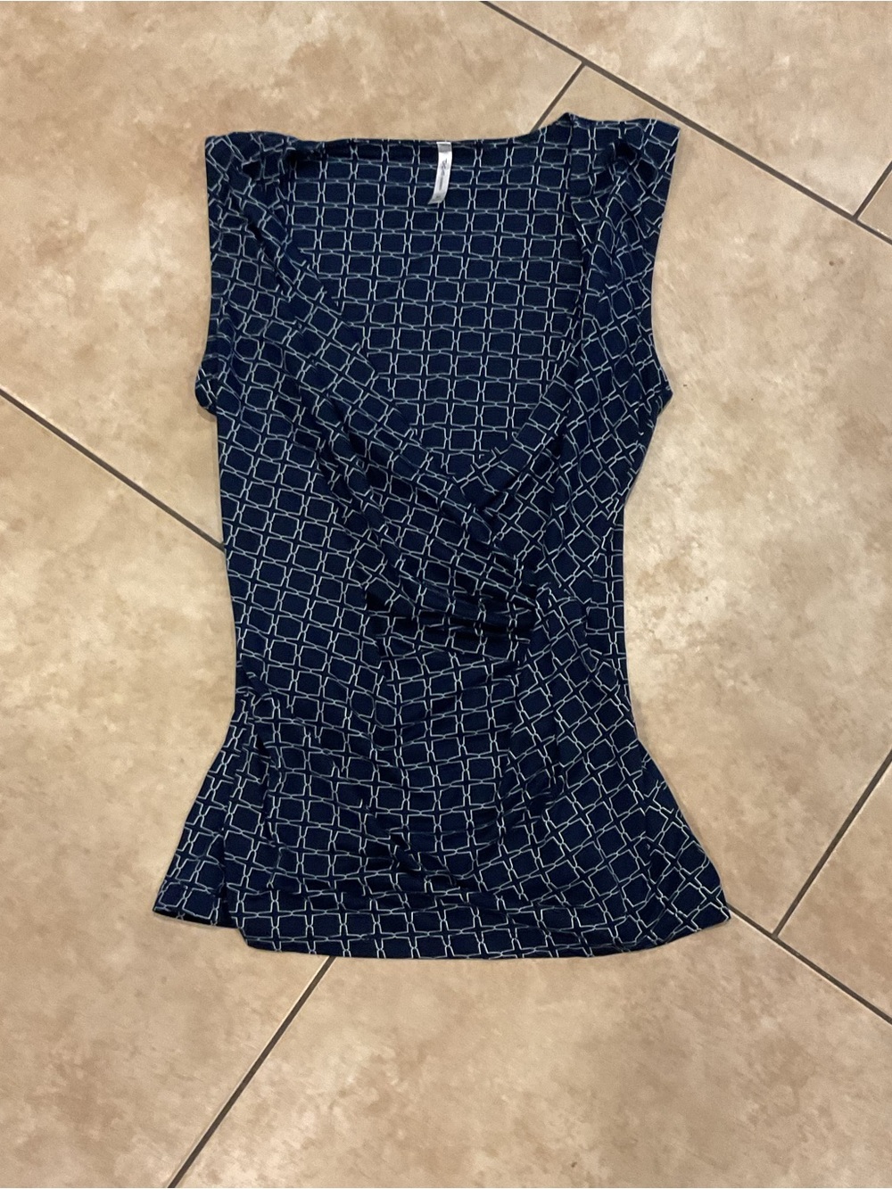 Navy Geometric Print Sleeveless Top